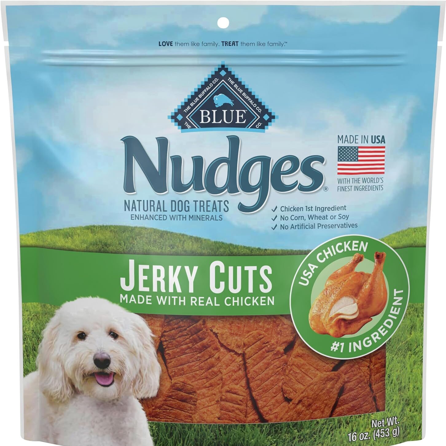 Blue Buffalo Nudges Jerky Bites Dog Treats, Made in the USA with Natural Ingredients, Bite-Sized Pieces, Chicken, 16-oz. Bag